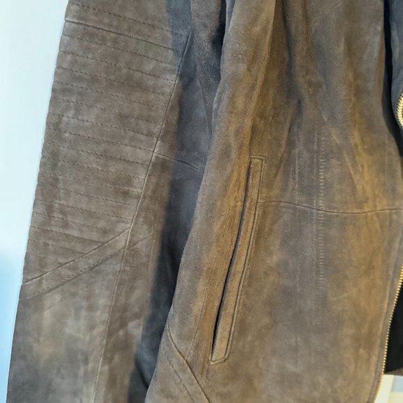 Athleta Helena Suede Moto Jacket Women Genuine Leather Coat Brown Size S - Picture 8 of 8